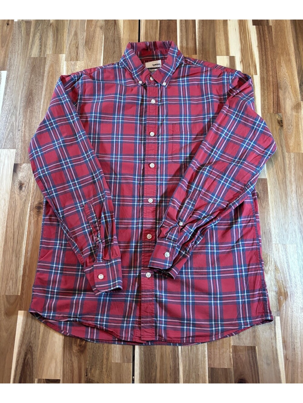 Sonoma Goods For Life Men’s M Red Plaid Cotton Button Down Modern Fit (2184)